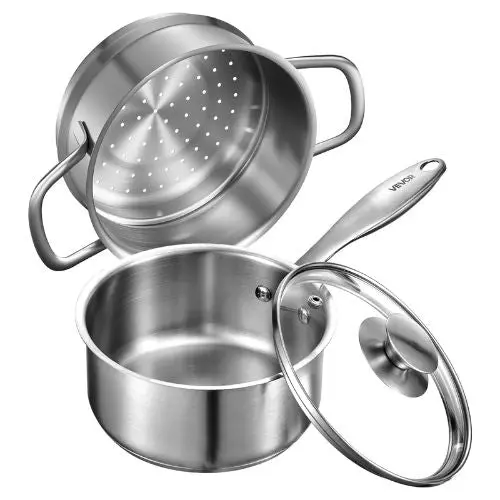 1.5 Qt Stainless Steel Saucepan With Steamer For Oven Dishwasher Induction Cooker 1