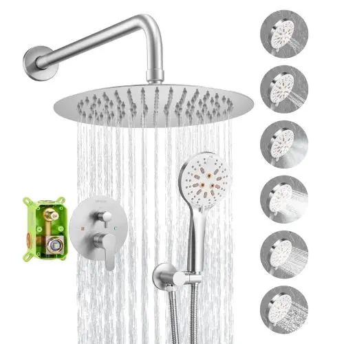 10" Round Rainfall Shower System With Handheld – (Brushed Nickel) 1