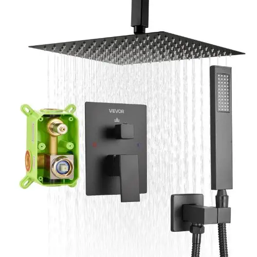 10" Square Ceiling Mount Rainfall Shower System – (Matte Black) 1