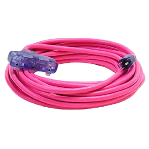 100Ft 12/3 Sjtw Cold Weather Triple Tap Extension Cord With Cgm Pink 1