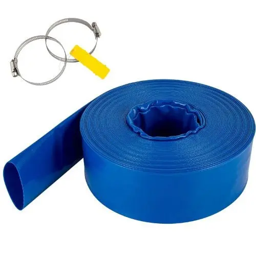 100Ft Pvc Lay Flat Backwash Drain Hose With Clamps – Heavy Duty, Weatherproof 1