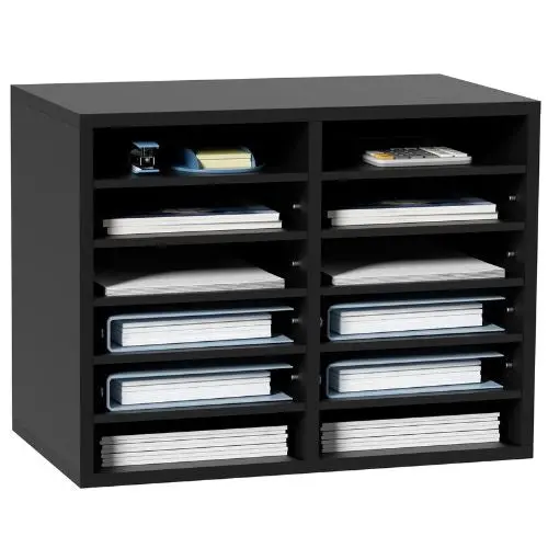 12 Compartments Wood Literature Organizer With Removable Shelves Mailboxes Slot For Office Home Classroom 1