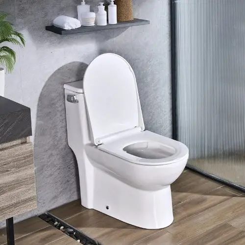 12 In Rough One-Piece Toilet Elongated Toilet Vortex Left Flush With Comfortable Chair Seat For Bathroom (White + Silver) 1