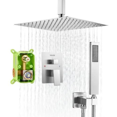 12" Square Ceiling Mount Rainfall Shower System – (Brushed Nickel) 1