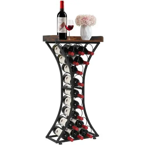 14 Bottles Wine Rack With Wood Tableto Cabinet For Home Bar Kitchen (8 Layers) 1