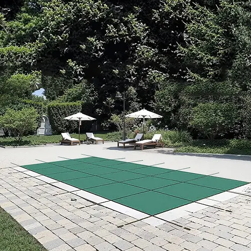 14 X 26 Ft Inground Pool Safety Cover Mesh Pp Winter Cover, Triple-Stitched, Green, Hardware Included (No Tray) 1