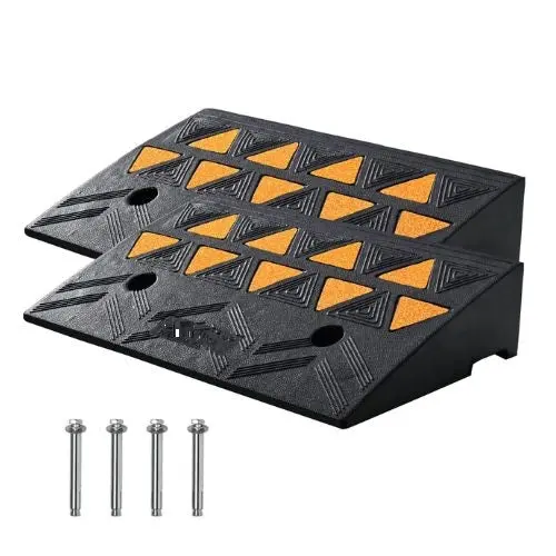 15-Ton Capacity & 4.3" Rise Heavy-Duty Rubber Curb Ramp For Cars, Wheelchairs, Bikes & Motorcycles (Pack Of 2) 1