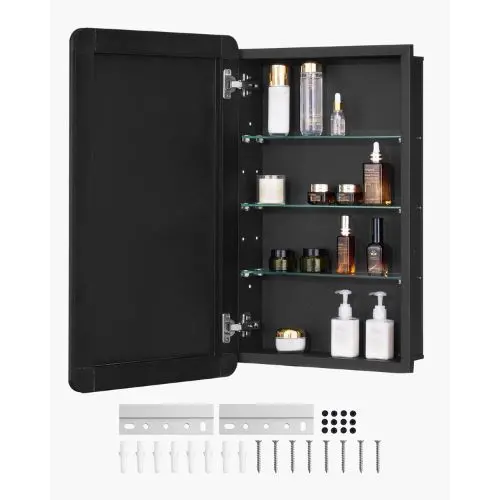 16.5X27.5 Inch Medicine Cabinet With Mirror Aluminum Frame 3-Layer Adjustable Shelves Recessed & Wall-Mounted For Bathroom 1