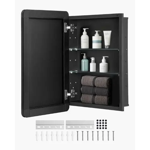 16X24 Inch Medicine Cabinet With Mirror Aluminum Frame Adjustable Shelves Recessed & Wall-Mounted For Bathroom 1