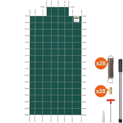 16X32 Ft Rectangle Pool Safety Cover, Green Mesh With 4X8 Ft Center End Steps, Solid Winter Cover With Protrusions 1