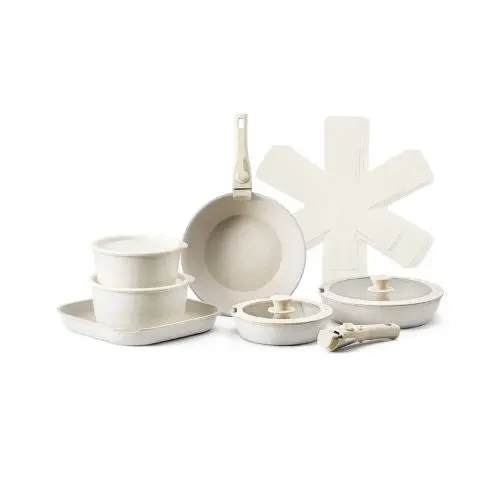 17 Piece Pots And Pans Set Nonstick Granite Cookware Set For Kitchen (White) 1