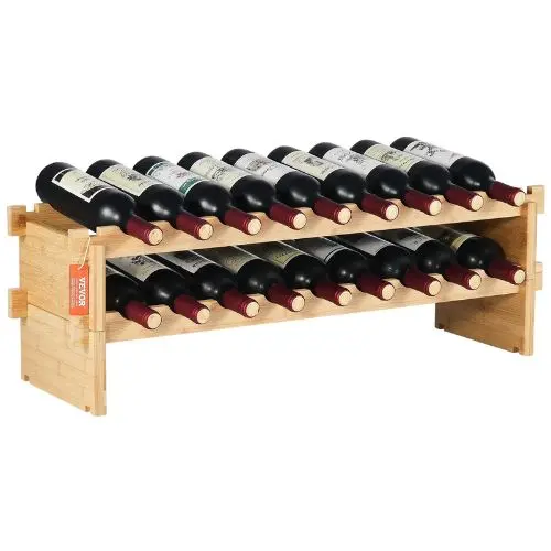 18 Bottle Wine Rack With 2-Tier Solid Bamboo Wood Storage Racks For Kitchen Bar And Cellar (Natural Color) 1