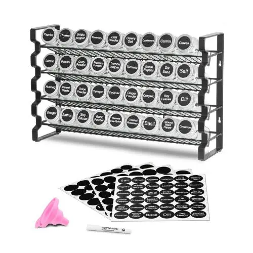 "18X11 In Spice Rack Organizer - Set With 36 Spice Jars Lids Labels & Funnel Kitchen & Pantry Storage" 1