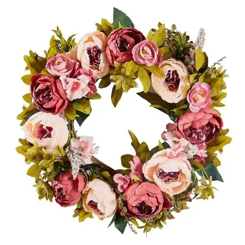 19 Inch Pink Peonies Hydrangeas Year Round Wreath Artificial Decorative Wreath Wa53362 1