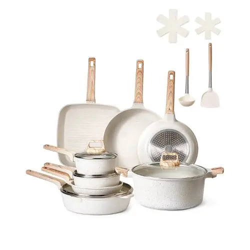 19 Piece Pots And Pans Set Nonstick And Granite Cookware Set For Kitchen (White) 1
