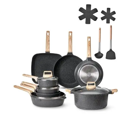 19 Piecepots And Pans Set Nonstick And Granite Cookware Set For Kitchen (Black) 1
