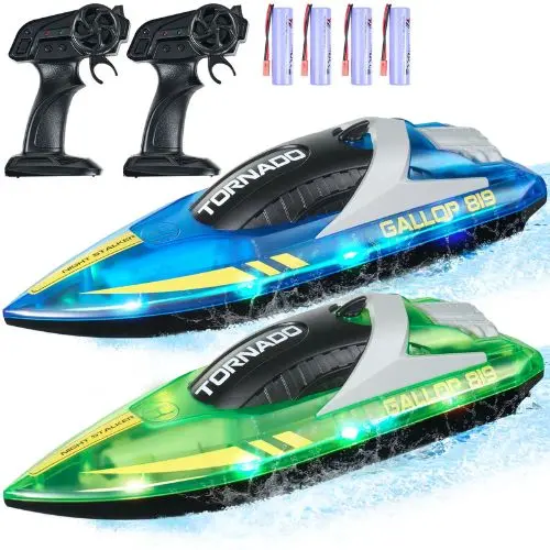 2-Pack 2.4Ghz Rc Boat – 12 Km/H With Led Lights, Waterproof, 4 Batteries, For Pools & Lakes 1