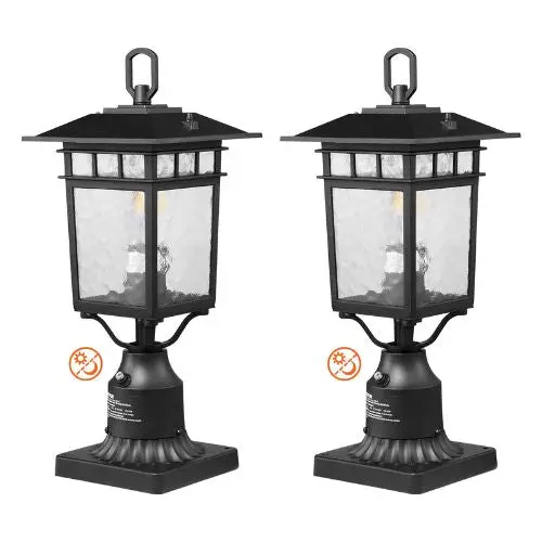 2 Pack Dusk To Dawn Outdoor Post Light, Waterproof Lamp Post Fixtures With Glass Shade For Patio Garden 1