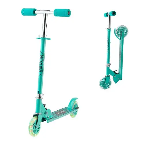 2-Wheel Kick Scooter For Kids 3+ – Light-Up Wheels Adjustable Handlebar Anti-Slip Deck Foldable Green Up To 110 Lbs 1
