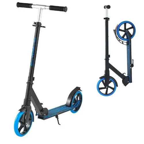 2-Wheel Kick Scooter For Kids 8+ Teens & Adults – Adjustable Handlebar Anti-Slip Deck Foldable Blue Up To 220 Lbs 1