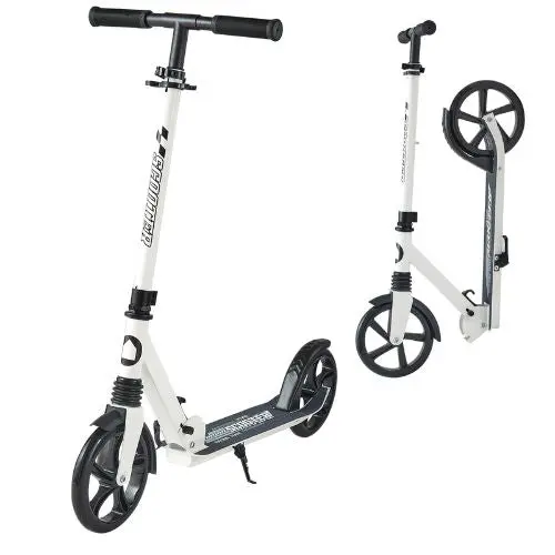 2-Wheel Kick Scooter For Kids 8+ Teens & Adults – Adjustable Handlebar Anti-Slip Deck Foldable White & Black Up To 220 Lbs 1