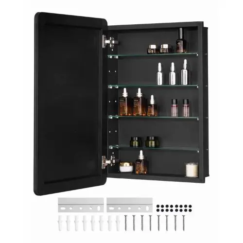 20X30 Inch Medicine Cabinet With Mirror Aluminum Frame 4-Layer Adjustable Shelves, Recessed & Wall-Mounted For Bathroom 1