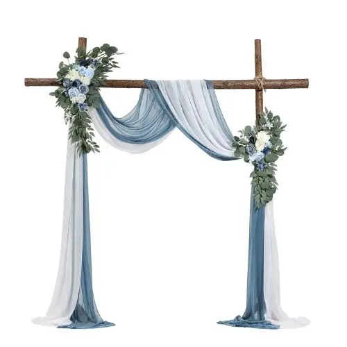 21' Ft Blue And White Wedding Arch Draping Fabric Reception Backdrop Wedding Decoration Artificial Wedding Arch Flowers Kit Xh-Hq06 (Pack Of 4) 1