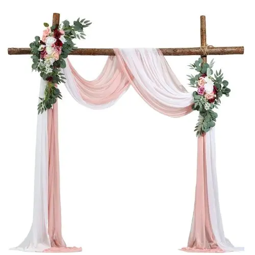 21' Ft Blush Pink With Ivory Wedding Arch Draping Fabric Reception Backdrop Wedding Decoration Artificial Wedding Arch Flowers Kit Xh-Hq05 (Pack Of 4) 1