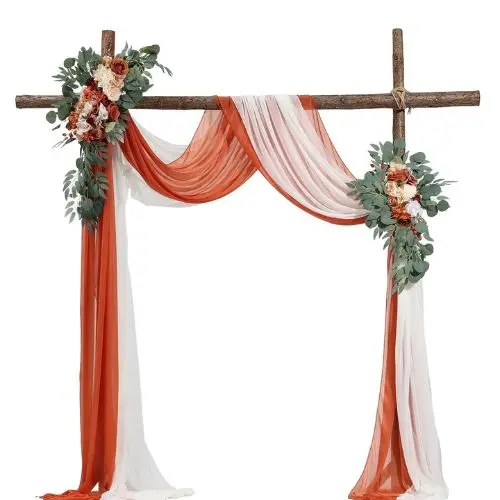21' Ft Burnt Orange Wedding Arch Draping Fabric Reception Backdrop Wedding Decoration Artificial Wedding Arch Flowers Kit Xh-Hq04 (Pack Of 4) 1