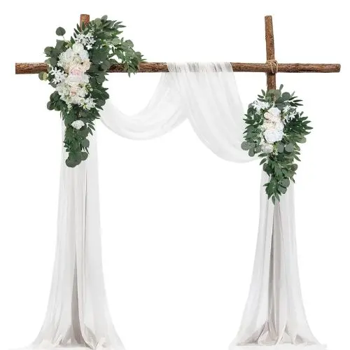 21' Ft White Wedding Arch Draping Fabric Reception Backdrop Wedding Decoration Artificial Wedding Arch Flowers Kit Xh-Hq03 (Pack Of 4) 1