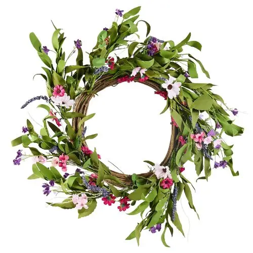 22 Inch Pink Green With Daisies Year Round Wreath Artificial Decorative Wreath Wa53360 1