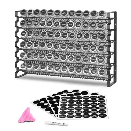"23X16 In Spice Rack Organizer - Set With 72 Spice Jars Lids Labels & Funnel Kitchen & Pantry Storage" 1