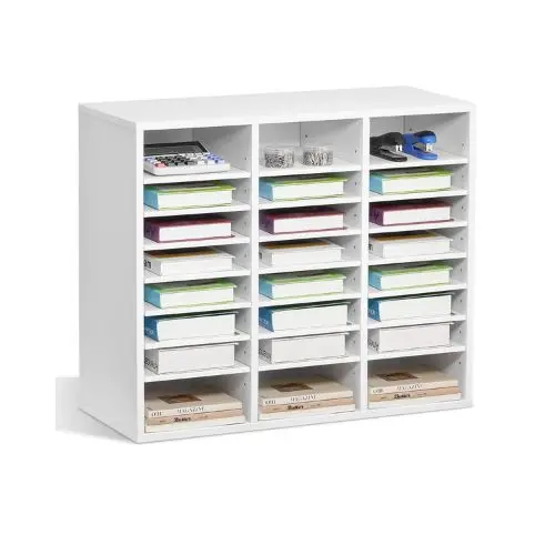 24-Compartment Literature Organizer With Adjustable Shelves Wooden Mdf Mailbox Sorter (White) 1