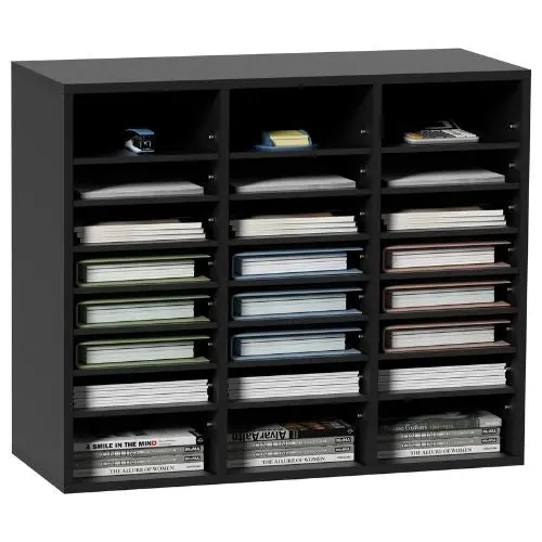 24-Compartment Wooden Literature Organizer Mail Sorter –  ( Black ) 1
