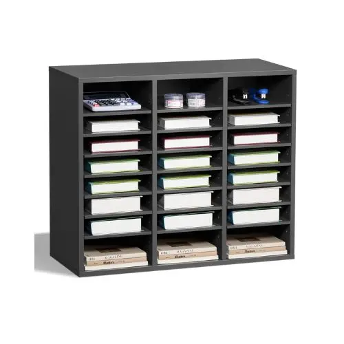 24-Compartment Wooden Literature Organizer With Adjustable Shelves For Mdf Mail Sorter For Files & Documents (Grey) 1