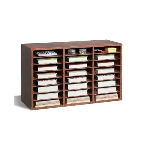 24-Compartment Wooden Literature Organizer With Removable Shelves For Office & Home File Sorter (Dark Brown) 1