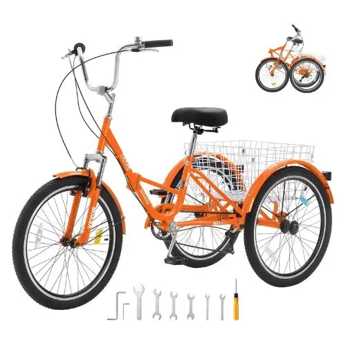 24" Folding Adult Tricycle 7-Speed 3-Wheel Cruiser With Basket For Women Men 1