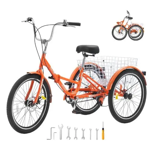 24" Folding Adult Tricycle, Lightweight Aluminum 3-Wheel Cruiser With Large Rear Basket 1
