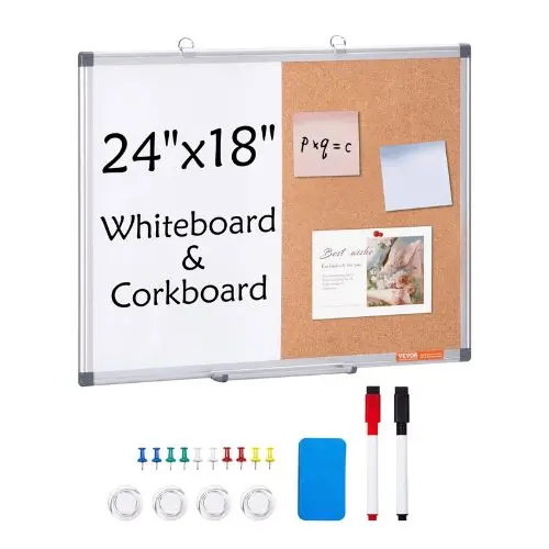 24" X 18" Whiteboard & Cork Board Combo With Aluminum Frame – 2-In-1  For School Office 1