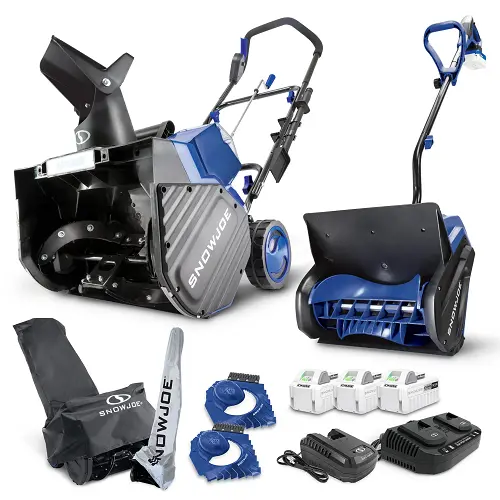 24V Cordless Snow Shovel & 48V Cordless Snow Blower With 3 X 4.0 Ah Batteries, 2 Chargers, Ice Scrapers, And Covers 1