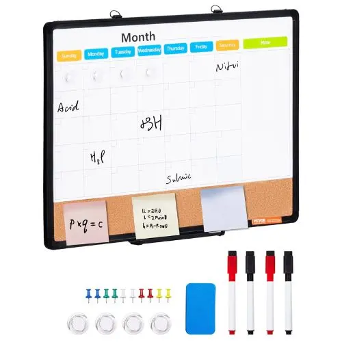 24"X 18" Monthly Calendar Whiteboard & Cork Board Combo With Aluminum Frame – 2-In-1 For School &Office 1