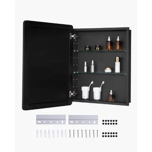 24X30 Inch Medicine Cabinet With Mirror Aluminum Frame 2-Layer Adjustable Shelves Recessed & Wall-Mounted For Bathroom 1