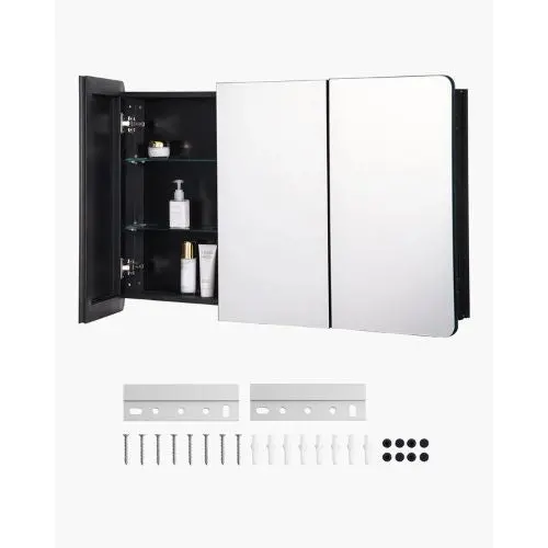 25.5X40 Inch Medicine Cabinet With Mirror Aluminum Frame 4-Layer Adjustable Shelves Recessed & Wall-Mounted For Bathroom 1