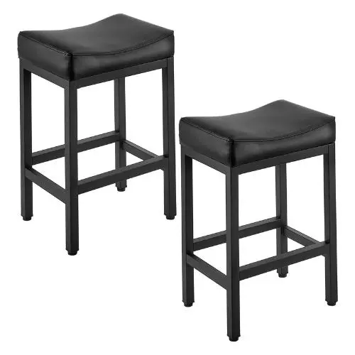 25-Inch Modern Bar Stool Set Of 2 With Saddle-Seat And Metal Legs Easy Assembly For Bar Cafe (Black) 1
