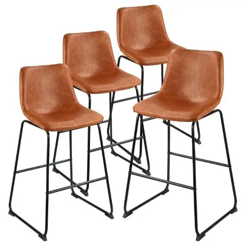 26-Inch Modern Bar Stool Set With Backrest Metal Legs Easy Assembly Armless Bar Chairs  For Kitchen Dining Room (Brown) 1