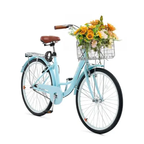 26" Light Blue Beach Cruiser Bike 1-Speed With Basket & Rear Rack For Cycling Exercise & Shopping 1