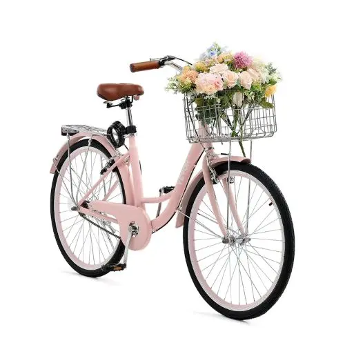 26" Pink Beach Cruiser Bike 1-Speed Cruiser With Large Basket Rear Rack & Adjustable Seat  For Cycling, Exercise & Shopping 1