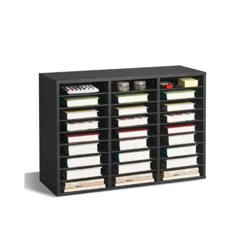 27-Compartment Literature Organizer With Removable Shelves Wooden Mailbox Sorter (Black) 1