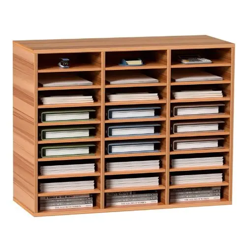 27-Compartment Mdf Literature Organizer Mail Center With Adjustable Shelves – (White) 1