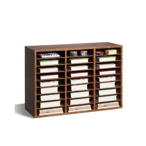 27-Compartment Wooden Literature Organizer Mail Sorter – (Dark Brown) 1